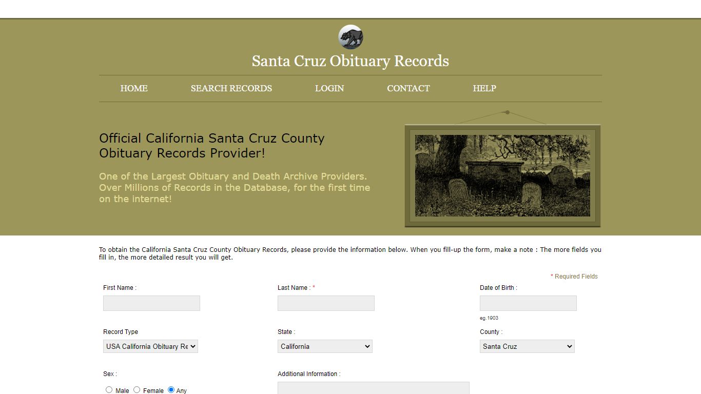 Santa Cruz County Public Records. Obituary Records. California State